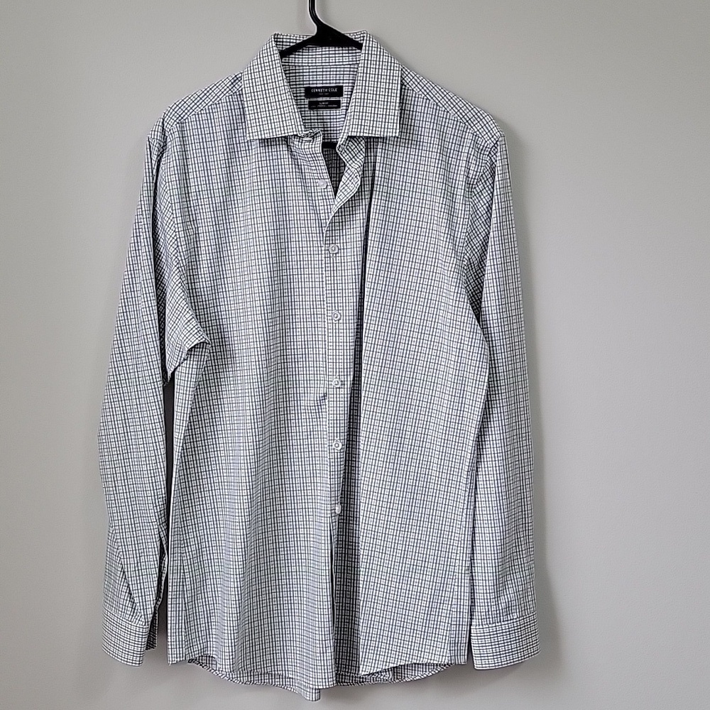 Kenneth Cole Men's Slim Fit Gray Checkered Shirt